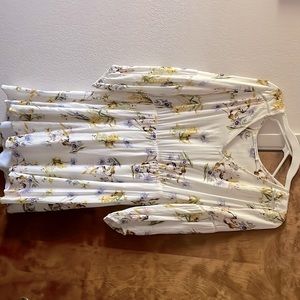 Floral white sundress crochet trim long sleeve